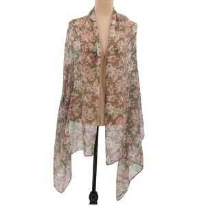 Target Floral Scarf Shawl Wrap Cottage Core Lightweight Sheer‎ Brown Pink 72x28